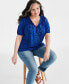 Фото #2 товара Plus Size Embroidered Split-Neck Puff-Sleeve Top, Created for Macy's