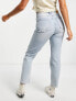 Stradivarius cropped cotton slim mom jeans with stretch and rip in light blue - MBLUE