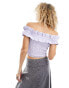 Glamorous off shoulder shirred crop top in purple stripe co-ord