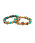 ფოტო #1 პროდუქტის Turquoise, Wood and Brass Elastic Bracelet, Pack of 2