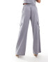 JDY wide leg tailored linen cargo trouser co-ord in grey grau, S - EU 36 - фото #2