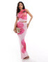 Kaiia slinky column maxi skirt co-ord in pink flower print