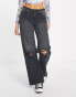 Фото #2 товара Only wide leg jeans with frayed low waist in black