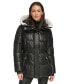 Women's Faux-Leather Faux-Shearling Hooded Anorak Puffer Coat