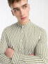 Фото #3 товара ASOS DESIGN skinny stripe shirt with grandad collar in khaki