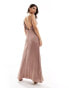 TFNC Bridesmaid satin one shoulder drape maxi dress in rose brown