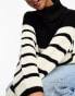 JDY roll neck jumper in black and white stripe black & white stripe, 2XL - фото #7