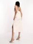 ASOS DESIGN asymmetric ruched bust soft a-line midi dress in ivory blush