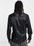 ASOS DESIGN relaxed shirt in zebra satin jacquard print in black