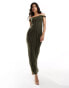 ASOS DESIGN bardot maxi dress with contrast exposed seams in khaki Зеленый, 34 - фото #1