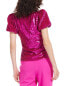 Фото #2 товара Emily Shalant Puff Sleeve V-Neck Sequin T-Shirt Women's