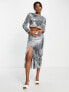 Фото #4 товара Extro & Vert long sleeve crop top in silver sequin co-ord