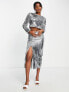 Extro & Vert long sleeve crop top in silver sequin co-ord