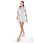 ASOS DESIGN embroidered peter pan collar playsuit in ice blue