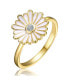Фото #1 товара RA Young Adults/Teens 14k Yellow Gold Plated with Cubic Zirconia White Enamel Daisy Flower Ring