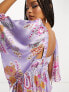 ASOS DESIGN satin flutter sleeve v-neck maxi dress with tier hem in lilac paisley print