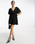 Фото #4 товара ASOS DESIGN short sleeve wrap mini pleat dress with belt