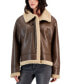 Juniors' Faux-Shearling Moto Jacket Коричневый, XL - фото #4