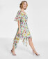 Фото #3 товара Women's Pleated V-Neck Floral-Print Chiffon Dress