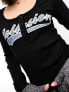 COLLUSION long sleeve ribbed black graphic top in black