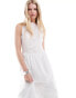 Reclaimed Vintage midi summer dress with tie back in white poplin