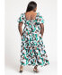 Plus Size Puff Sleeve Tiered Dress - 26, Geo Leaf