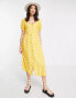 Vero Moda short puff sleeve v neck midi dress in yellow