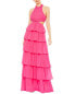 Mac Duggal Tiered Ruffle Pleated High-Neck Ball Gown Women's Pink 2