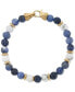 ფოტო #1 პროდუქტის Lapis Lazuli & White Agate Bead Stretch Bracelet in Gold-Tone Ion-Plated Stainless Steel