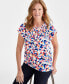 Фото #2 товара Women's Printed Smocked-Neck Knit Top, Created for Macy's