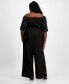 Фото #2 товара Plus Size 3D Floral-Sleeve Off-The-Shoulder Jumpsuit