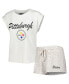 ფოტო #2 პროდუქტის Women's White, Cream Pittsburgh Steelers Montana Knit T-shirt and Shorts Sleep Set