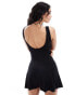 Фото #2 товара ASOS DESIGN slash neck open back micro skort dress in black