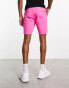 ASOS DESIGN tapered fit regular length shorts in bright pink with varsity print - BPINK