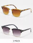 Фото #2 товара ASOS DESIGN 2 pack retro sunglasses in black and tort