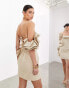 ASOS EDITION premium structured raw edge ruffle bandeau mini dress in taupe Серо-коричневый, 32 - фото #6