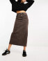 Фото #1 товара Stradivarius stretch denim midi skirt in brown