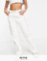 Фото #1 товара Bershka Petite contrast seam carpenter cargo straight leg jeans in off white