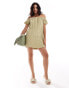 Фото #2 товара New Look bardot crinkle mini dress in khaki