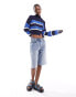 Фото #4 товара ASOS DESIGN crop jumper in mixed stitch with split details in blue stripe