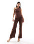 Фото #2 товара Vesper bengaline one shoulder asymmetric top co-ord in chocolate