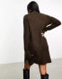 Threadbare Naveah roll neck ribbed mini jumper dress in chocolate brown