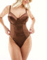 Ivory Rose Fuller Bust DD-G satin mesh bodysuit in chocolate brown