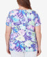 Plus Size Pleated Neck Floral Short Sleeve Tee