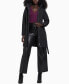 Фото #6 товара Women's Faux-Fur-Trim Hooded Belted Raincoat