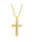 Mens Stainless Steel Gold & Silver Lined Single CZ Cross Necklace