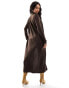 NA-KD fine knit maxi cardigan in dark brown