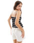 Фото #3 товара ASOS DESIGN ribbed tie front cami top in mono stripe