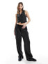 Reclaimed Vintage wide leg pull on pinstripe trouser with satin waistband detail