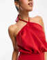 Фото #3 товара ASOS DESIGN strappy halter pleat detail midi dress in red